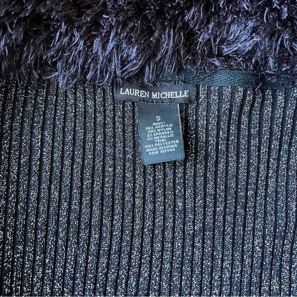 Lauren Michelle Metallic Silver Faux Fur Open Front Sweater Jacket Dressy Sz S - Picture 3 of 6